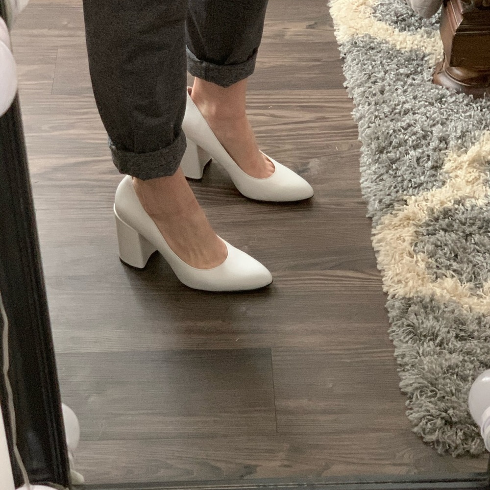 Leith white block heel pumps